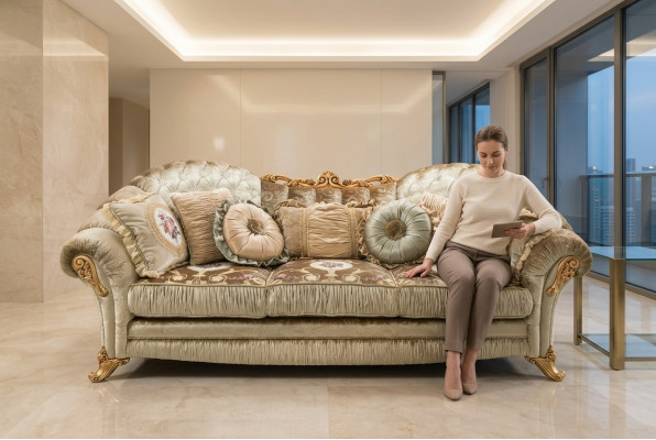 Barock Rokoko 3-Sëtz-Couch Textil Sofa Couchen Luxus Design Italienesch Miwwelen