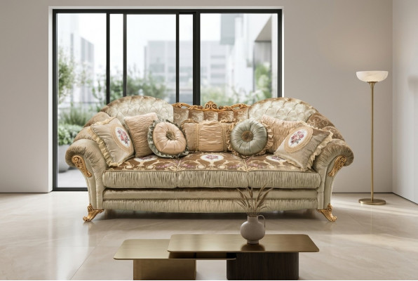 Barock Rokoko 3-Sëtz-Couch Textil Sofa Couchen Luxus Design Italienesch Miwwelen