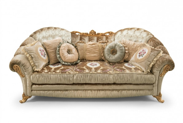 Barock Rokoko 3-Sëtz-Couch Textil Sofa Couchen Luxus Design Italienesch Miwwelen