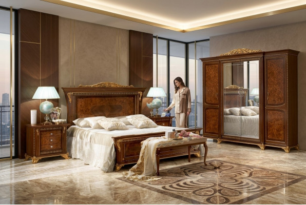 Luxus Grupp Garnitur Nei Bett 2x Nuetsdësch 3 Deeler Schlofzëmmer Set