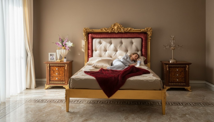 Bett Schlofzëmmer Set Design Luxus Better Nei Barock Miwwelen 2x Nuetsdësch 3-Deeler.