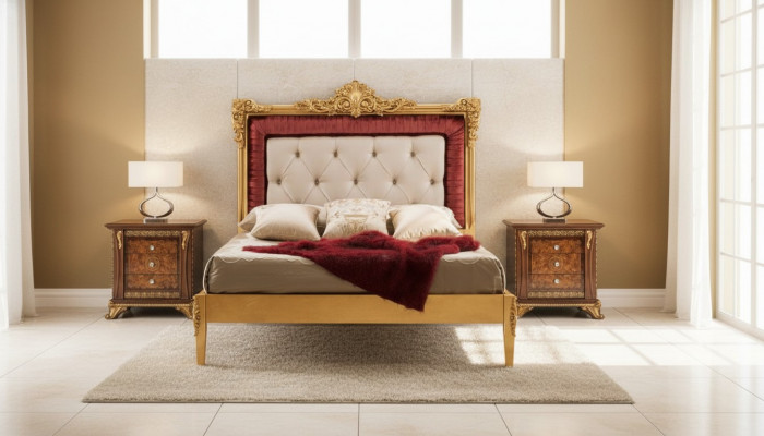 Bett Schlofzëmmer Set Design Luxus Better Nei Barock Miwwelen 2x Nuetsdësch 3-Deeler.