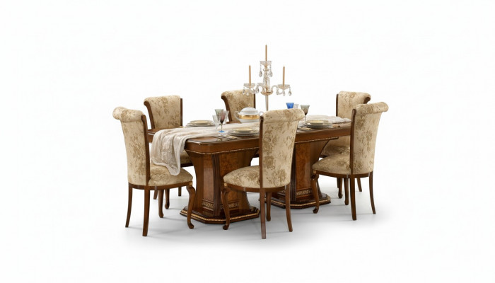 Kichen Still 6x Stull Set Textil Polster Sitz Holz Iesszëmmer Garnitur Iesszëmmer