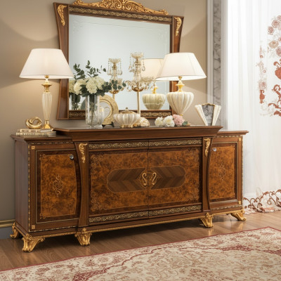 Kommoder Set Italienesch Miwwelen 2-Deeler Kommode mat Spigel Massivholz Sideboard