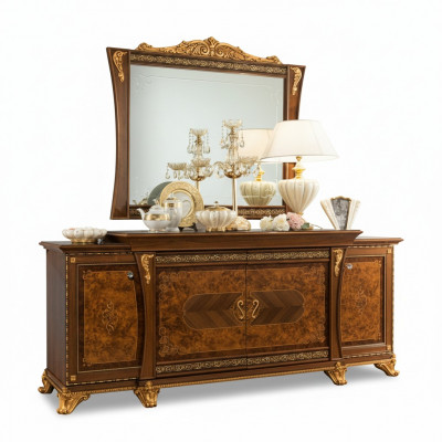 Kommoder Set Italienesch Miwwelen 2-Deeler Kommode mat Spigel Massivholz Sideboard