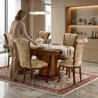 Stull Holz Brong Italienesch Miwwelen Polster Wunnzëmmer Lehn Stiller Luxus Fotell