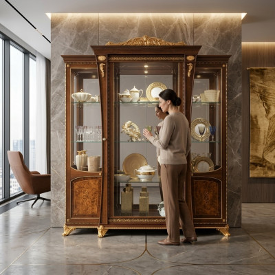 Vitrine Iesszëmmer Anrichte Holz Schief Schiefen Miwwelen Wunnzëmmer Anrichte Glas Schaf