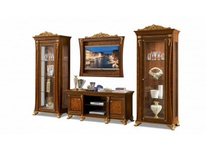 Set bestehend aus 4 Deeler: Wohnzimmer-Ensemble, 2x Vitrin, TV-Rahmen aus Holz, Luxus Garnitur Grupp Italien.