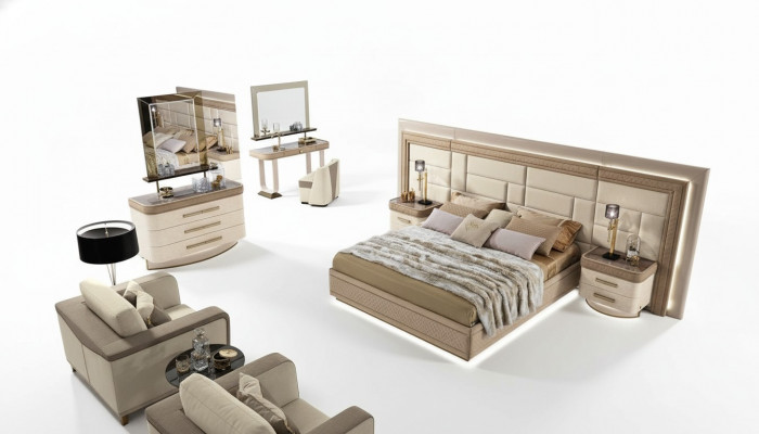 Design Luxus Schlofkummer Bett 2x Nuetsdëscher Kommode Garnitur Better 8-Deel-Set