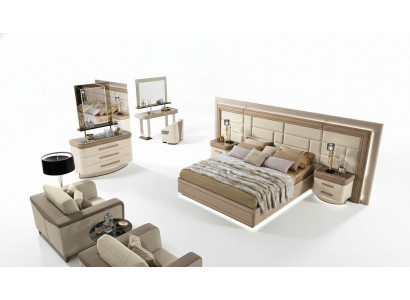 Design Luxus Schlofkummer Bett 2x Nuetsdëscher Kommode Garnitur Better 8-Deel-Set