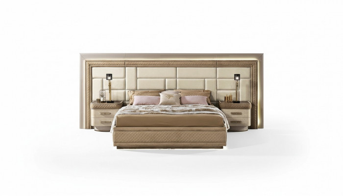 Schlofkammerschmöbel Bett massivt Beige Italienscht Möbel Holz Duebelbett