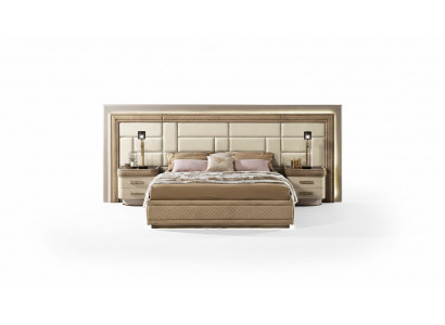 Schlofkammerschmöbel Bett massivt Beige Italienscht Möbel Holz Duebelbett