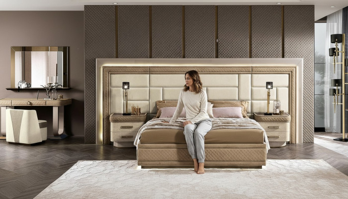 Design Miwwelen Modern Luxus Better Nei Bett 2x Nuetsdësch 3-deeler Schlofzëmmer Set