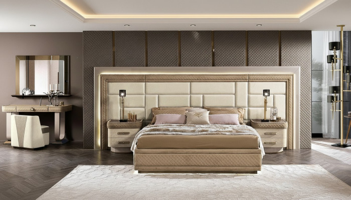 Design Miwwelen Modern Luxus Better Nei Bett 2x Nuetsdësch 3-deeler Schlofzëmmer Set