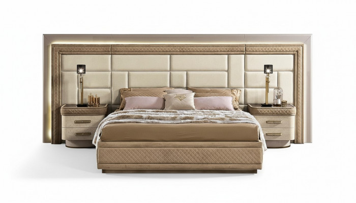 Design Miwwelen Modern Luxus Better Nei Bett 2x Nuetsdësch 3-deeler Schlofzëmmer Set