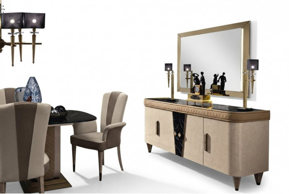 Miwwelen Kommoden Schaf Design Luxus Säitbriet 2-Deeler Kommode mat Spigel Konsol.