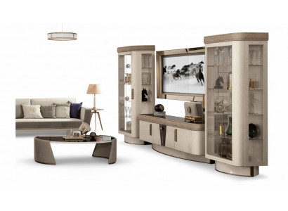 Wunnwand Set 4 Deel. Wunnzëmmer rtv Vitrin Regal Modern Garnitur Grupp Holz tv