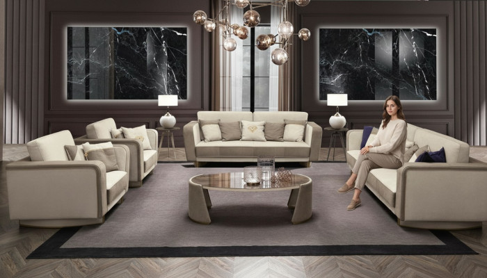Luxus Miwwelen Sofagarnitur Canapé Sofa Polster 3 3 1 1 Sëtzer Miwwelstësch Holz 5-delegéiert.