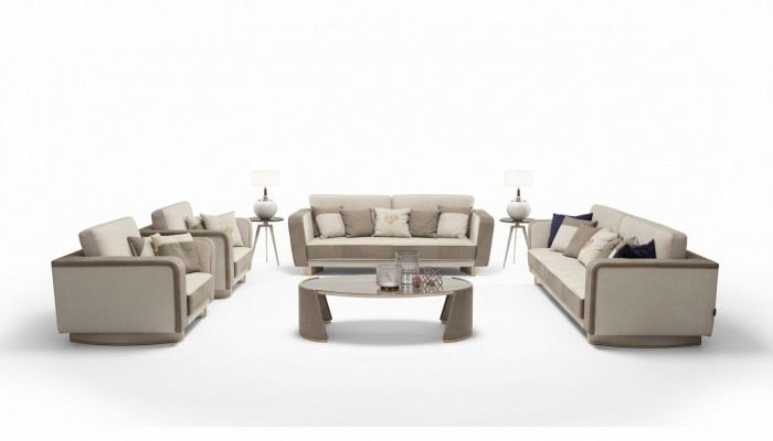 Luxus Miwwelen Sofagarnitur Canapé Sofa Polster 3 3 1 1 Sëtzer Miwwelstësch Holz 5-delegéiert.