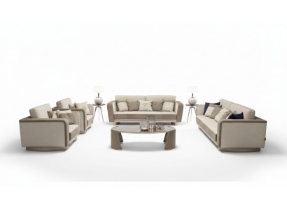 Luxus Miwwelen Sofagarnitur Canapé Sofa Polster 3 3 1 1 Sëtzer Miwwelstësch Holz 5-delegéiert.
