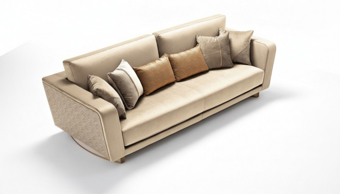 Designer-Däischlafer-Polstersofa mat modernen Design fir de Wunnzëmmer.