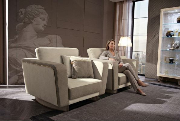 Design Lounge Club Entspanungssessel Stull Polster Télévisiounsleder Textil Holz Stoff