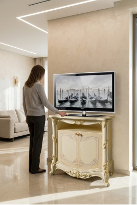 TV-Säitendësch rtv Wunnzëmmer Design Regal Beige Holz Regaler Lowboard Italien Nei