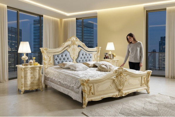 Bett Chesterfield Miwwelen Lieder Schlofzëmmer Hotel Barock Klassesch Bett Luxus