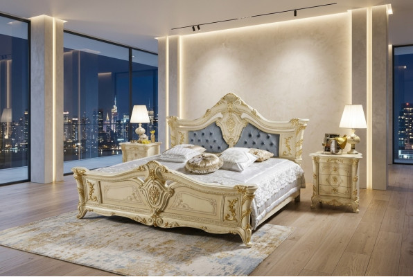 Bett Chesterfield Miwwelen Lieder Schlofzëmmer Hotel Barock Klassesch Bett Luxus