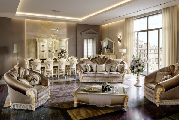 Luxus Miwwelen Sofa Garnitur Couch Sofa Polster 3+1+1 Sëtz + Kaffisdësch Holz nei