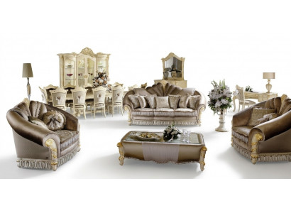 Luxus Miwwelen Sofa Garnitur Couch Sofa Polster 3+1+1 Sëtz + Kaffisdësch Holz nei