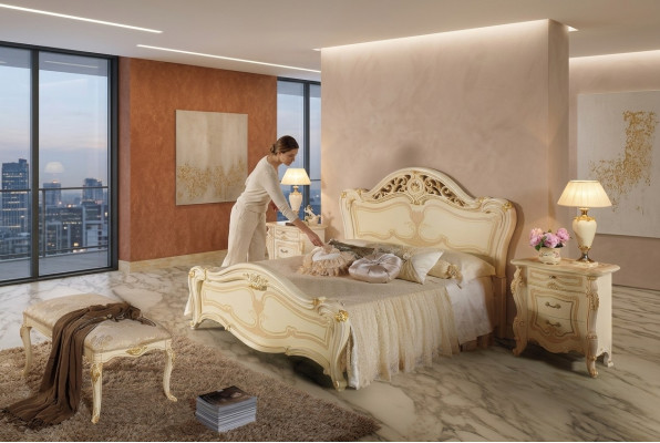 Bett Holz Schlofkummer Set Miwwelen Modern Luxus Better Nei 2x Nuetsdësch 3 Stéck