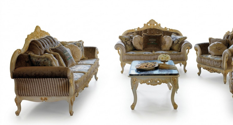 Soffagarnitur 3+2 Sëtz Wäinstuff Polstermöbel Art déco Sofa Stoffsofa Soffen
