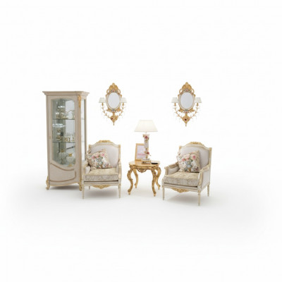 Fautteuil Canapé Couch-Dësch Dësch Canapéen Wunnzëmmer Set 2x Fautteuil Niewendësch 3-dëelg.