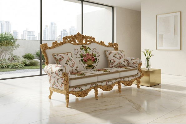 Klassesch Design Polster Luxus Sëtz Sofa Couch Samt Textil 3 Sëtzer Neit Miwwel
