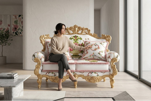 Klassesch Polster Canapéen Bank Canapé Sofasuucht Miwwel Sofa Zweesëtzer 2 Sëtz Italien