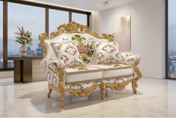 Klassesch Polster Canapéen Bank Canapé Sofasuucht Miwwel Sofa Zweesëtzer 2 Sëtz Italien