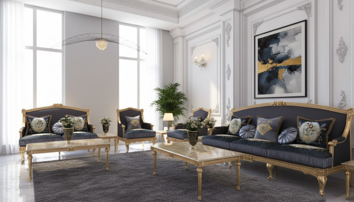 Wunnlandschaft Sofa Canapé 6-Teile Garnitur 3-2-1 Plaz Canapé Dësch 2x Niewendësch