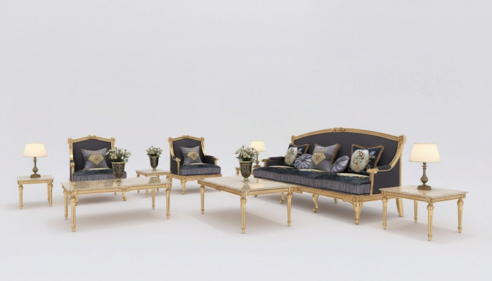 Wunnlandschaft Sofa Canapé 6-Teile Garnitur 3-2-1 Plaz Canapé Dësch 2x Niewendësch