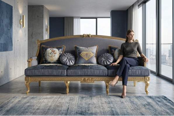 Design Couch Këssen Sofa Sofen 3 Sëtz Dräisiwwer Stoffsofa Wunnzëmmer Italien
