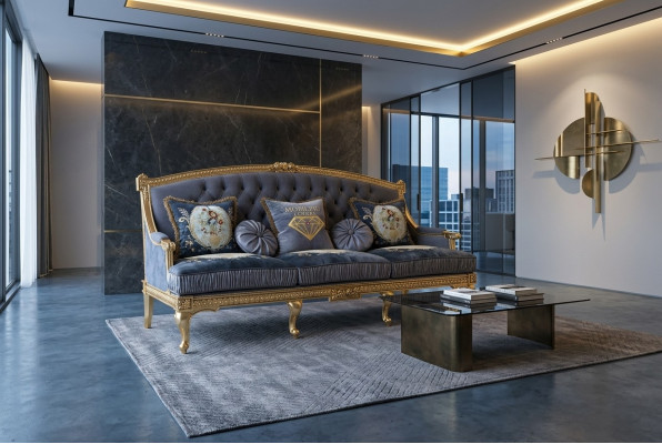 Design Couch Këssen Sofa Sofen 3 Sëtz Dräisiwwer Stoffsofa Wunnzëmmer Italien