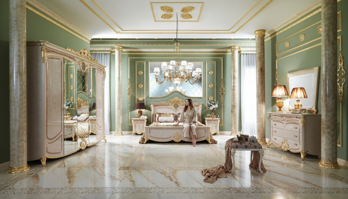 Design-Schlofzëmmer Komplett-Set Bett Nuetsdësch Komoud Nei Italien 6 Stéck Sets