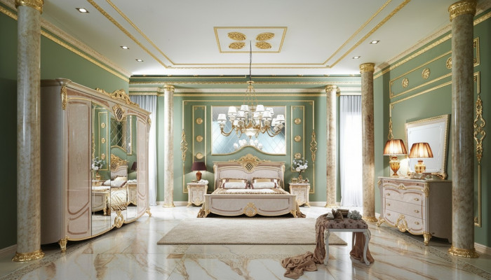Design-Schlofzëmmer Komplett-Set Bett Nuetsdësch Komoud Nei Italien 6 Stéck Sets