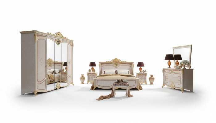 Design-Schlofzëmmer Komplett-Set Bett Nuetsdësch Komoud Nei Italien 6 Stéck Sets