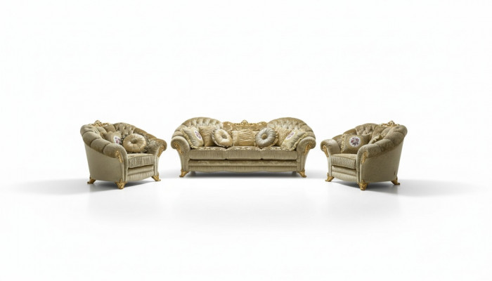 Sofagarnitur 3+1+1 Plazen Sofas Couch Polster Garnitur Miwwelen Couchen Stof Nei