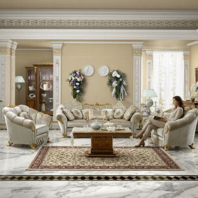 Wunnzëmmer Stoff Couch Couchgruppeset 3+1+1 Sëtzer Sofa Sitzpolster Italien