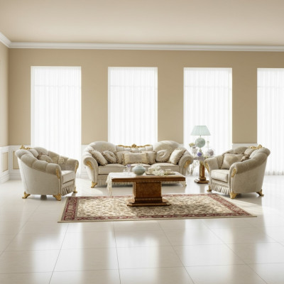 Wunnzëmmer Stoff Couch Couchgruppeset 3+1+1 Sëtzer Sofa Sitzpolster Italien