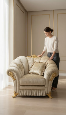 Fotell Stull Polster Televisioun Lieder Textil Stoff Beige Design Lounge Club Relax