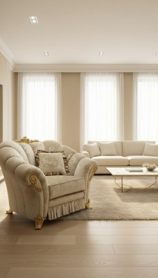 Fotell Stull Polster Televisioun Lieder Textil Stoff Beige Design Lounge Club Relax