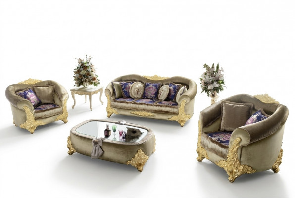 Sofa Couch Samt Polster Sëtz 3+1+1 Sëtzer Design Couchen Sofas Holz Nei Garnitur